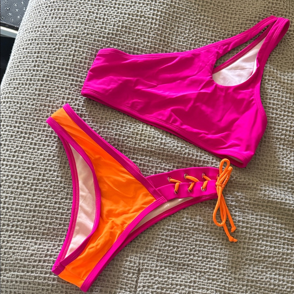 Vibrant Pink and Orange Women's Bikini Set